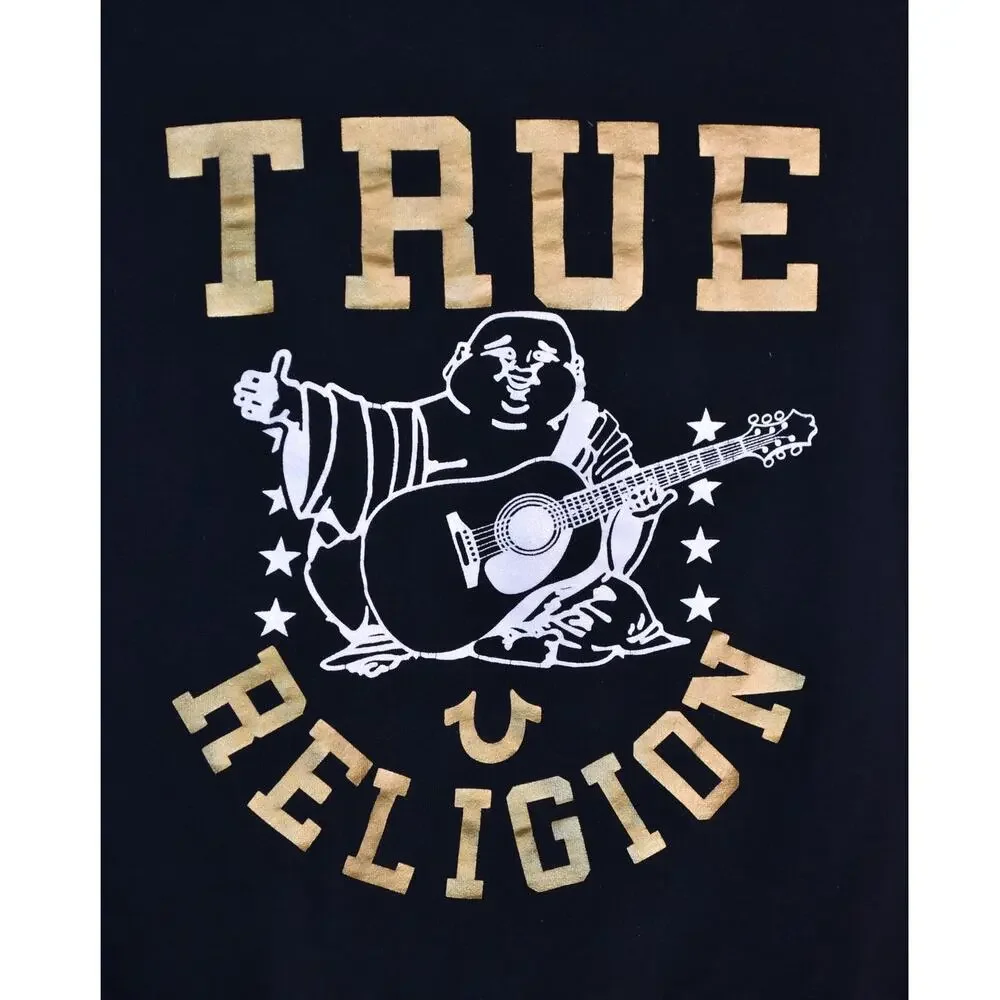 True Religion Men's Large Pullover Hoodie Starry Buddha Black